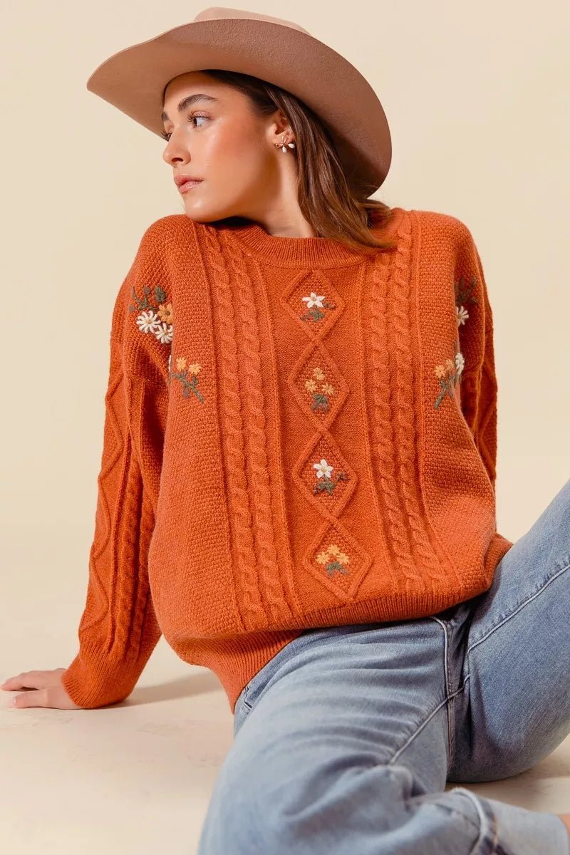 Petal & Cable Knit Pullover - KAM Family Botanics
