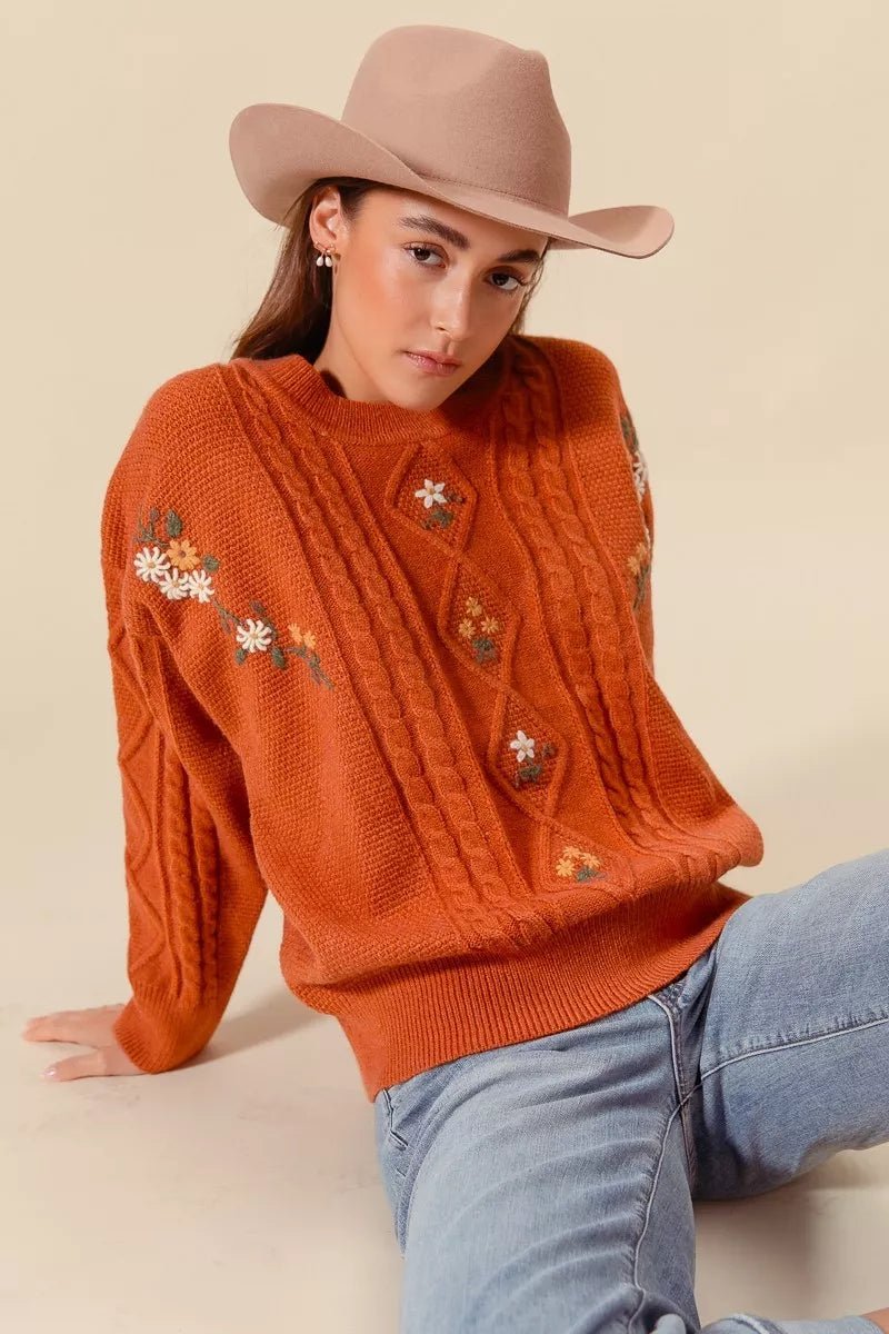 Petal & Cable Knit Pullover - KAM Family Botanics