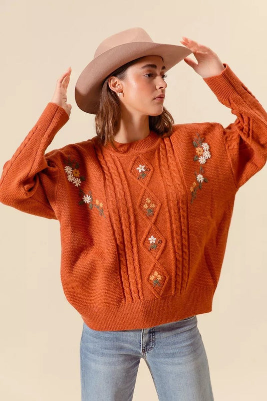 Petal & Cable Knit Pullover - KAM Family Botanics