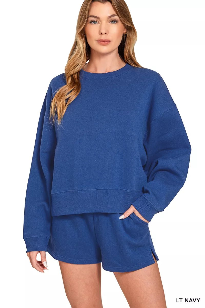 Rich Blue Fleece Sweatshirt and Short Set - KAM Family Botanics