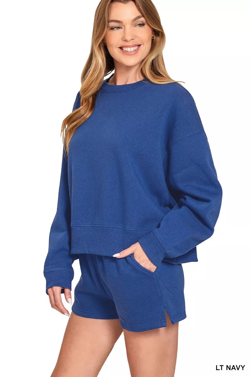 Rich Blue Fleece Sweatshirt and Short Set - KAM Family Botanics