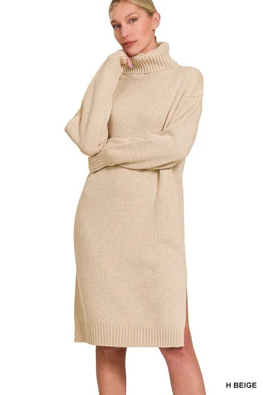 Snow Turtle Neck Sweater Dress - KAM Family Botanics