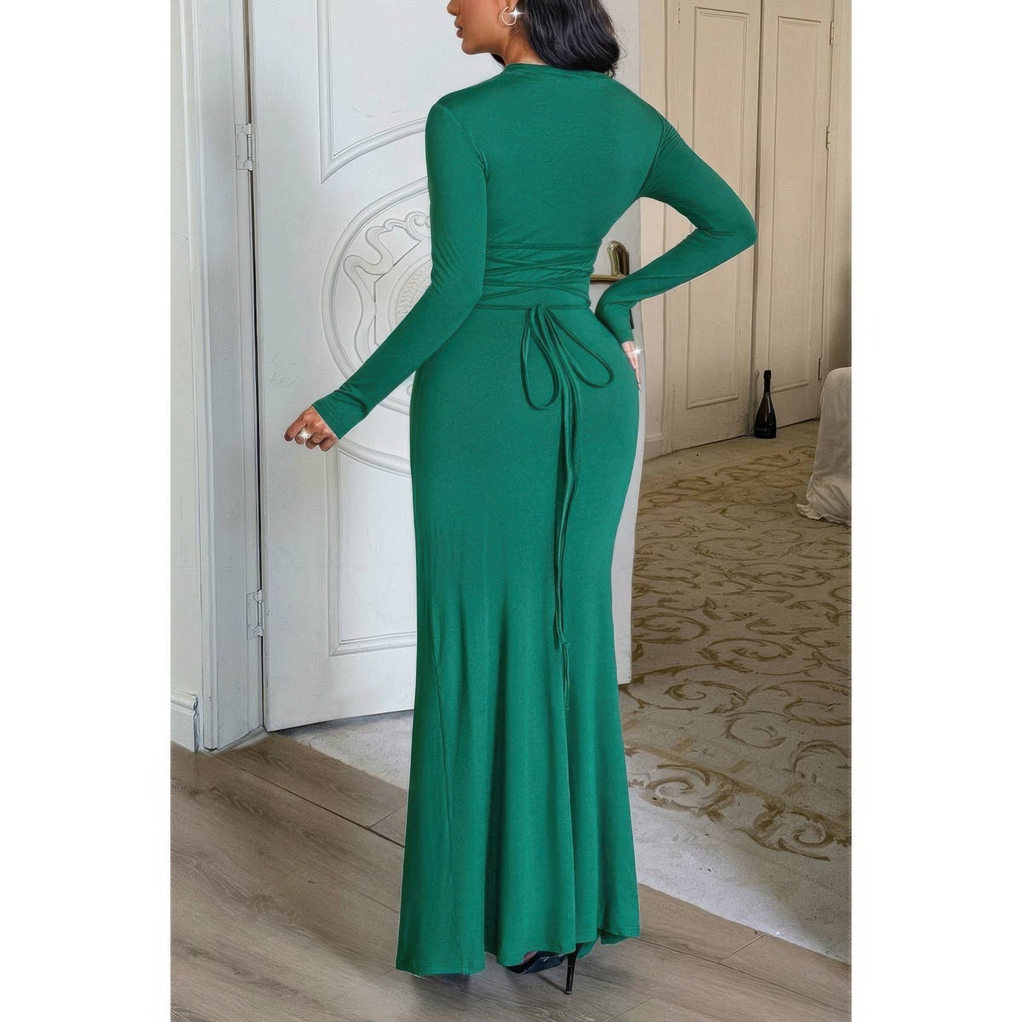 Sophisticated Ruched Long Sleeve Curvy Dress - KAM Family Botanics