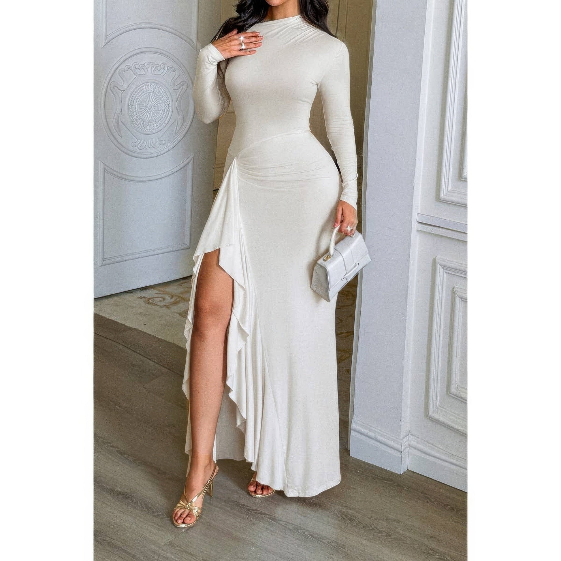 Sophisticated Ruched Long Sleeve Curvy Dress - KAM Family Botanics