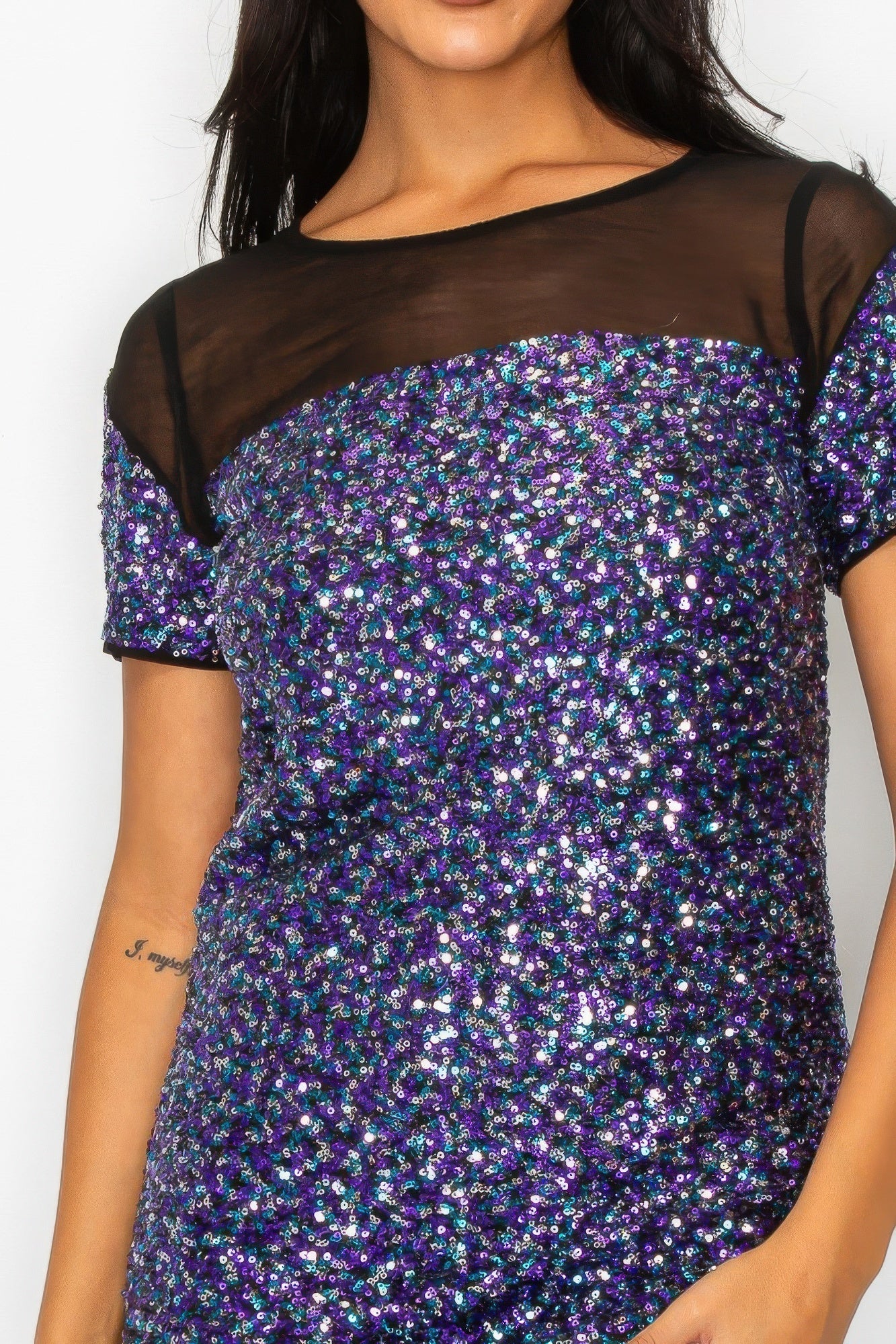 Sparkle Sequins & Mesh Cap Sleeve Mini Dress - KAM Family Botanics
