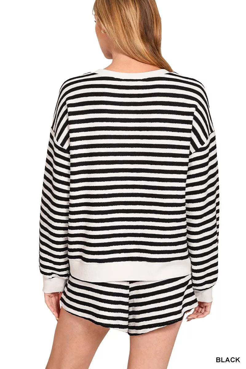 Striped Essentials Long Sleeve Top and Shorts Set - KAM Family Botanics