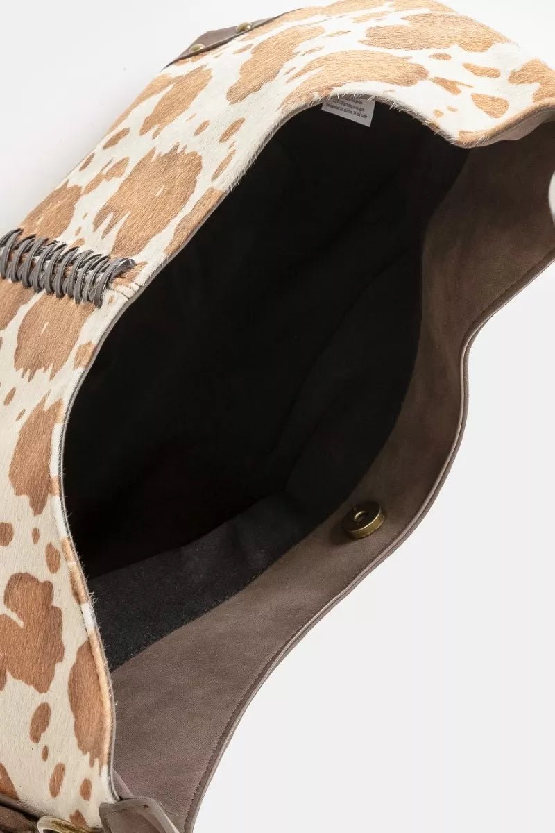 Studded Cow Print Hobo Shoulder Bag - KAM Family Botanics